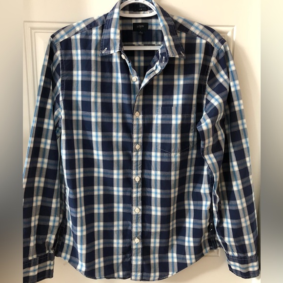 J.Crew Men’s Medium Slim Fit Blue Plaid Button Down Shirt - Picture 1 of 5